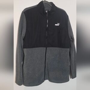 Puma Mens Polar Fleece Jacket Woven Finish Gray Black Size XL NWT